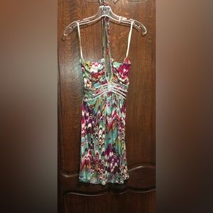 Colorful Short Dress Jeweled Bodice Neckline  Boho Fancy